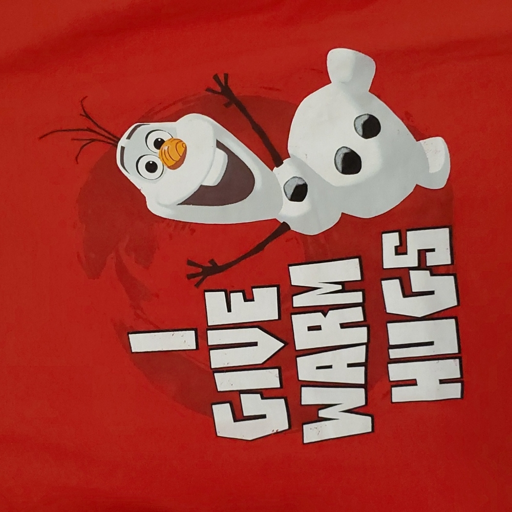 DISNEY FROZEN Olaf 'I give warm hugs' red short sleeve graphic tee XL Anna Elsa - Picture 2 of 5